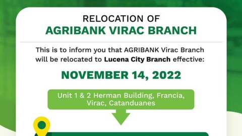 Branch Relocation – Agribank Virac to Lucena City