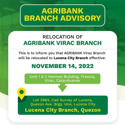 Branch Relocation – Agribank Virac to Lucena City